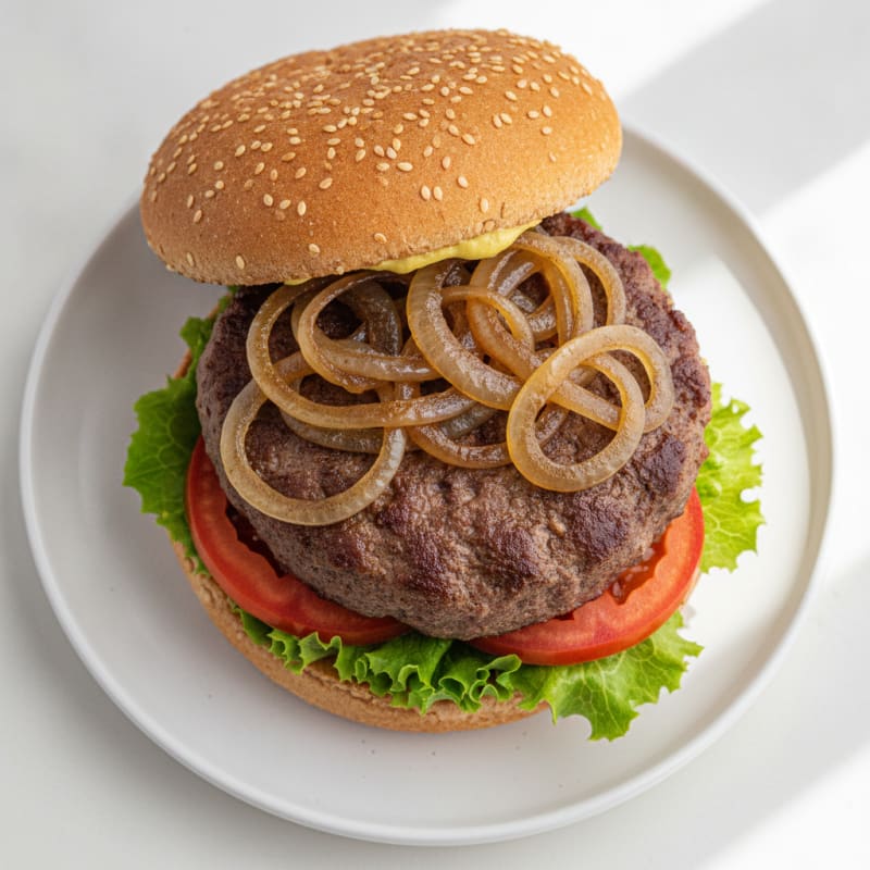 Classic Beef Burger with Caramelized Onions