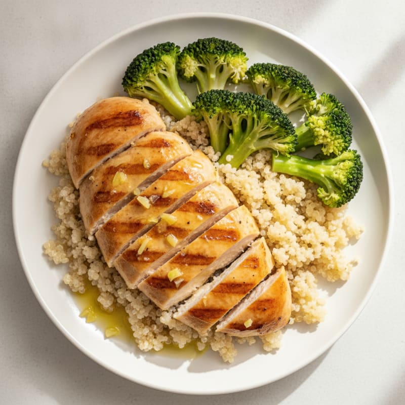 Grilled Chicken Breast with Quinoa and Steamed Broccoli