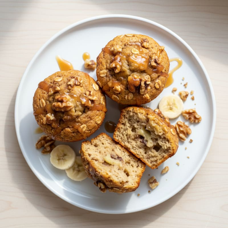 Golden Caramelized Banana Nut Muffins