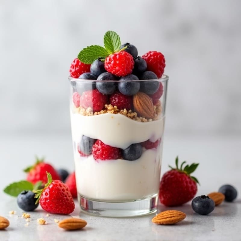Greek Yogurt Protein Parfait with Mixed Berries and Almonds