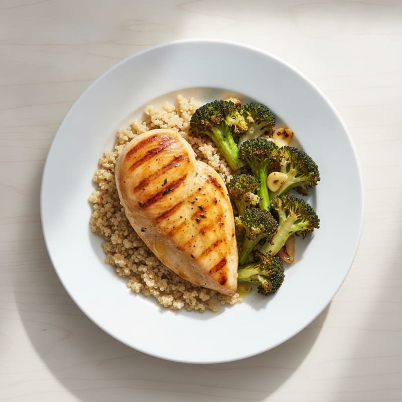Grilled Chicken Breast with Quinoa and Roasted Broccoli
