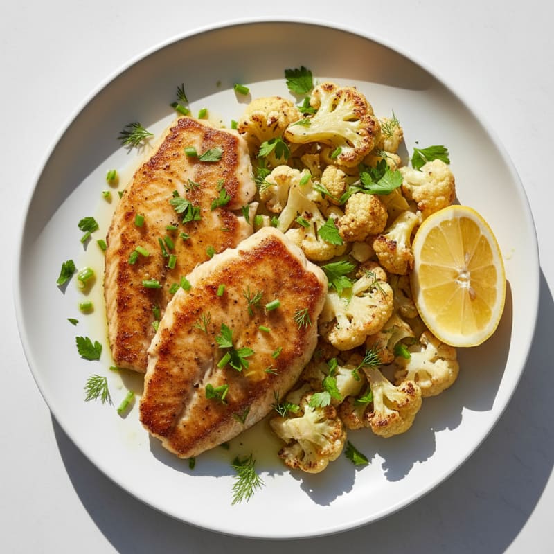 Seared Tilapia with Roasted Cauliflower and Fresh Herbs
