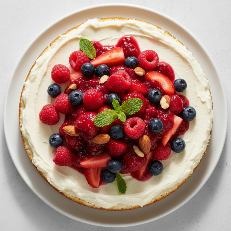 Silky Vanilla Protein Cheesecake with Fresh Berries