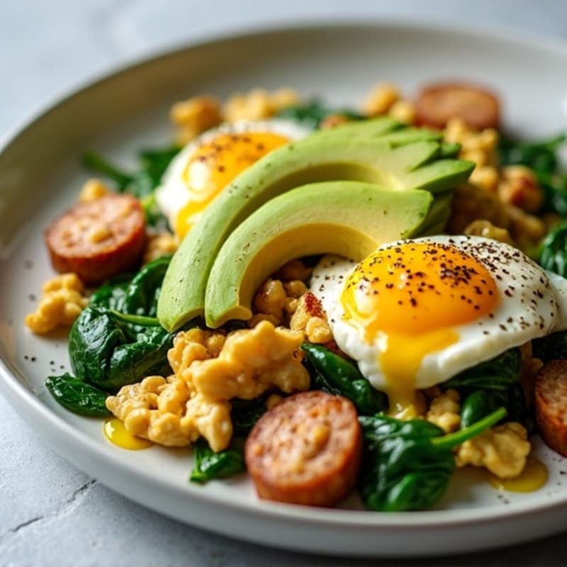 Egg White and Chicken Sausage Scramble with Spinach