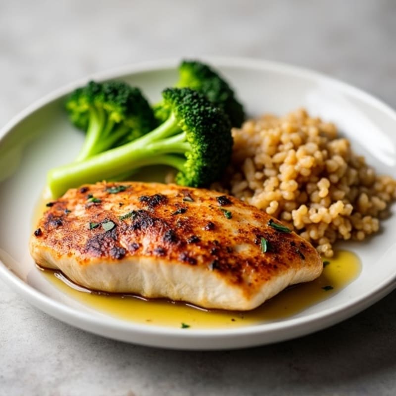 Seared Turkey Breast with Steamed Broccoli and Brown Rice