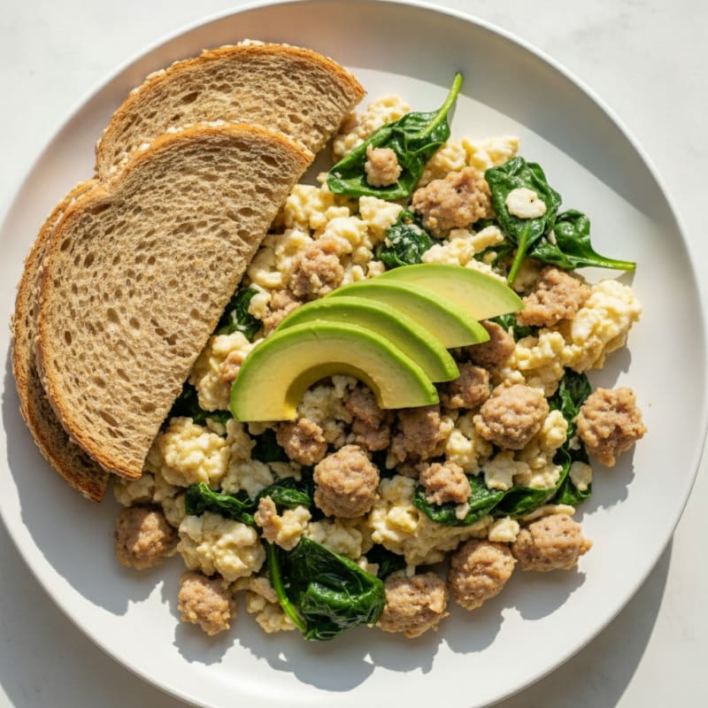Egg White and Turkey Sausage Scramble with Spinach