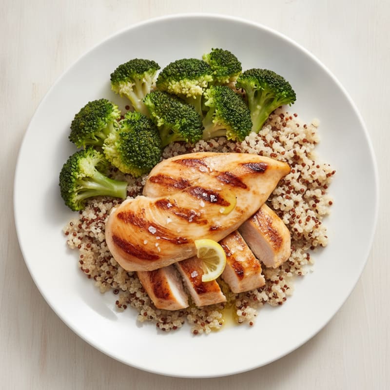 Grilled Chicken Breast with Quinoa and Steamed Broccoli