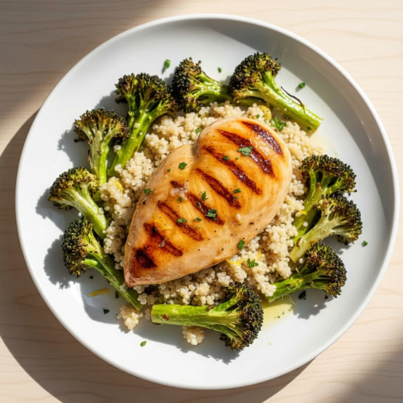 Grilled Chicken Breast with Quinoa and Roasted Broccoli