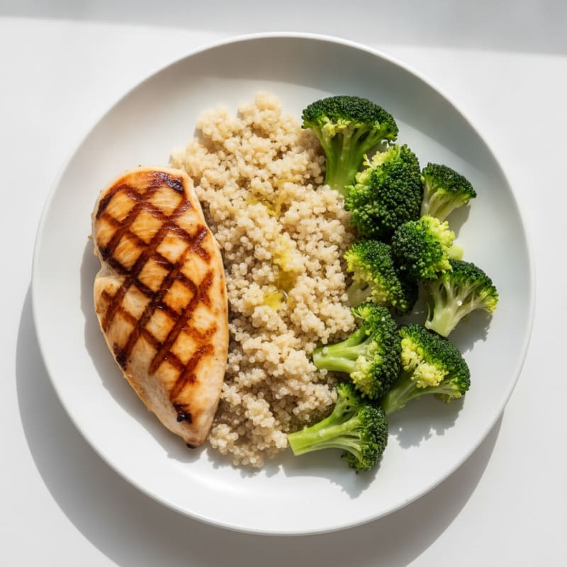 Grilled Chicken Breast with Quinoa and Steamed Broccoli