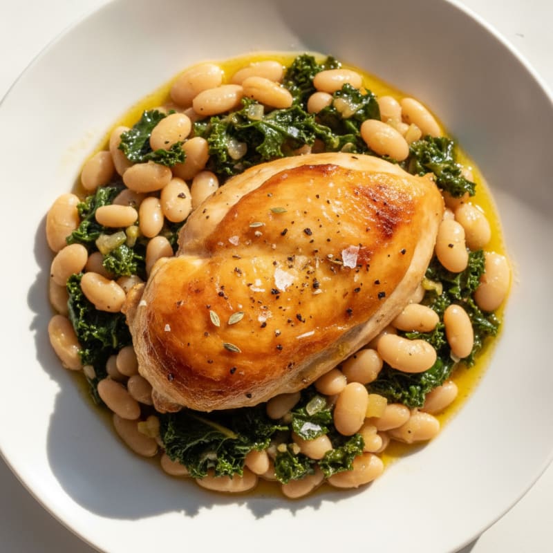 Roasted Chicken with Braised White Beans