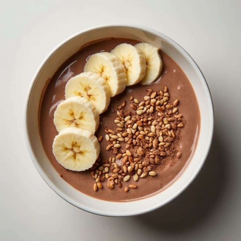 High-Protein Chocolate Yogurt Bowl with Sunflower Seeds and Sliced Banana