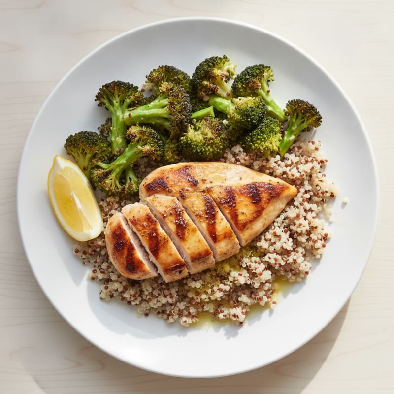 Grilled Chicken Breast with Roasted Broccoli and Quinoa