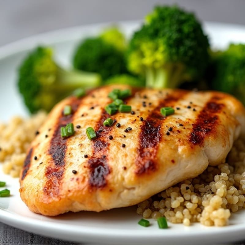 Grilled Chicken Breast with Quinoa and Roasted Broccoli