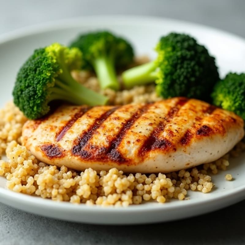 Grilled Chicken Breast with Quinoa and Roasted Broccoli