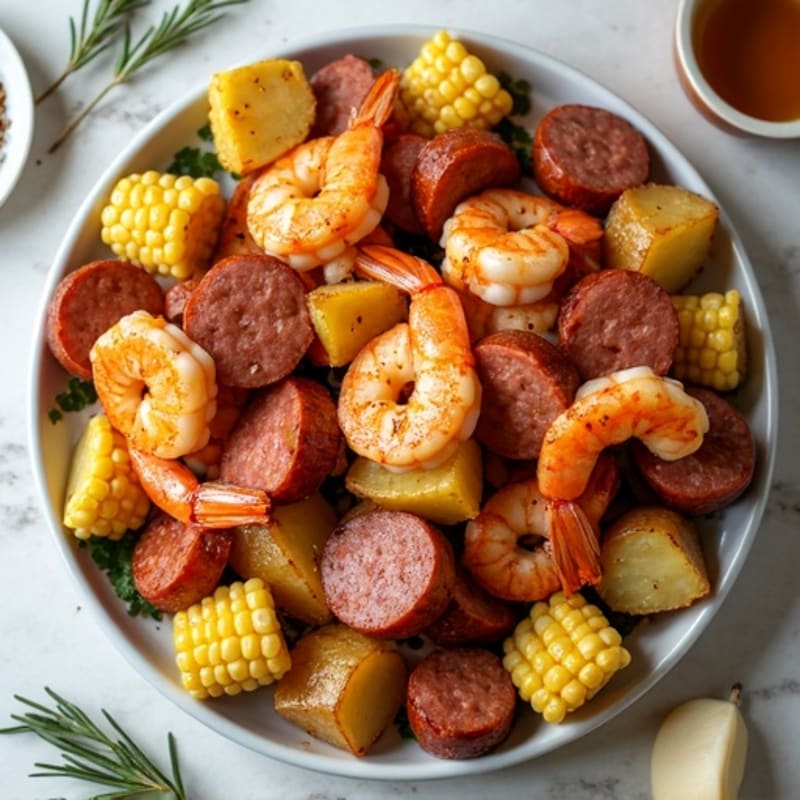 Sheet Pan Roasted Shrimp and Sausage with Crispy Potatoes and Corn