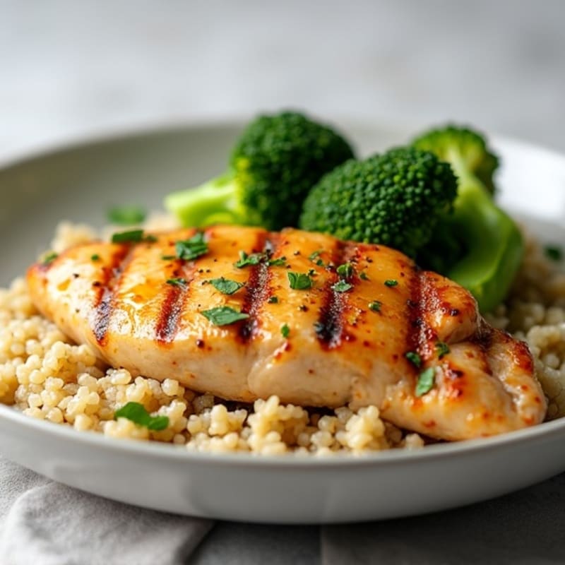 Grilled Chicken Breast with Roasted Broccoli and Quinoa