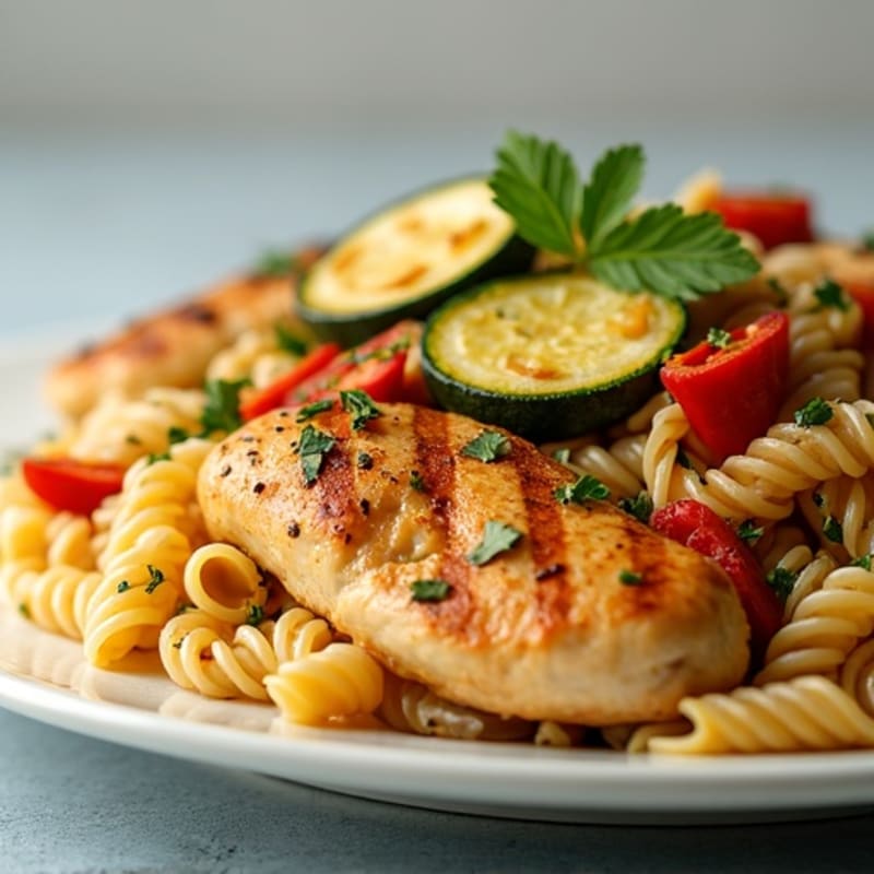 Lemon-Garlic Chicken and Roasted Vegetable Pasta