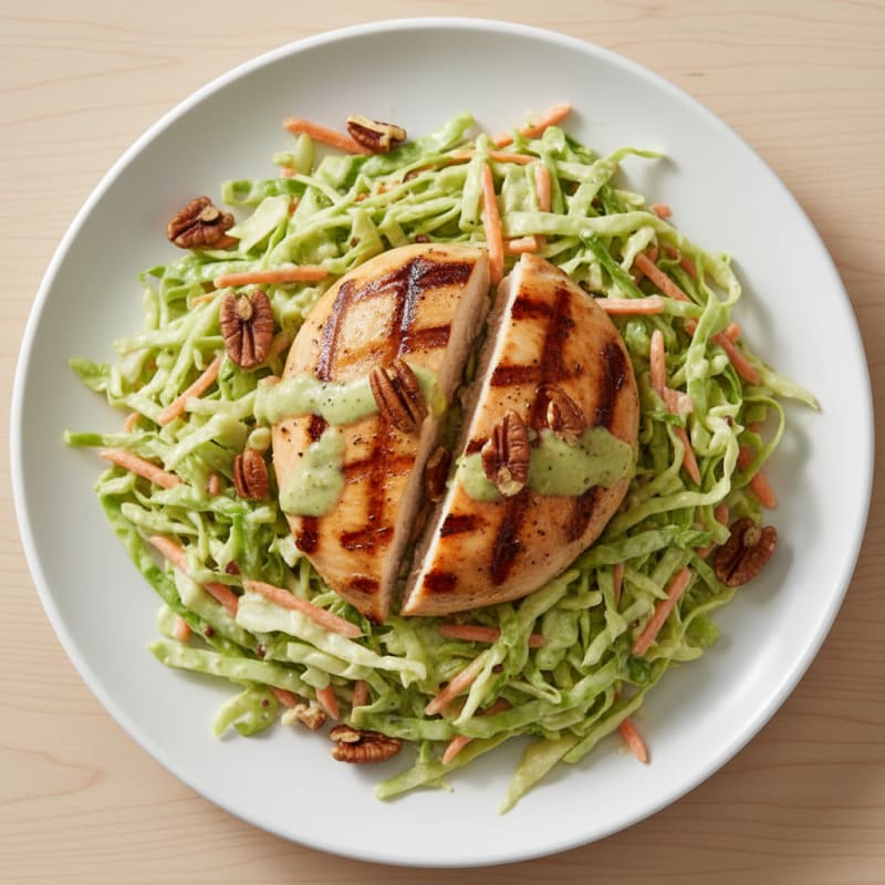 Creamy Zesty Coleslaw with Toasted Pecans and Grilled Chicken