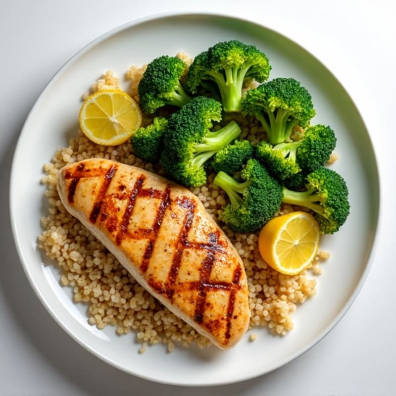 Grilled Chicken Breast with Roasted Broccoli and Quinoa