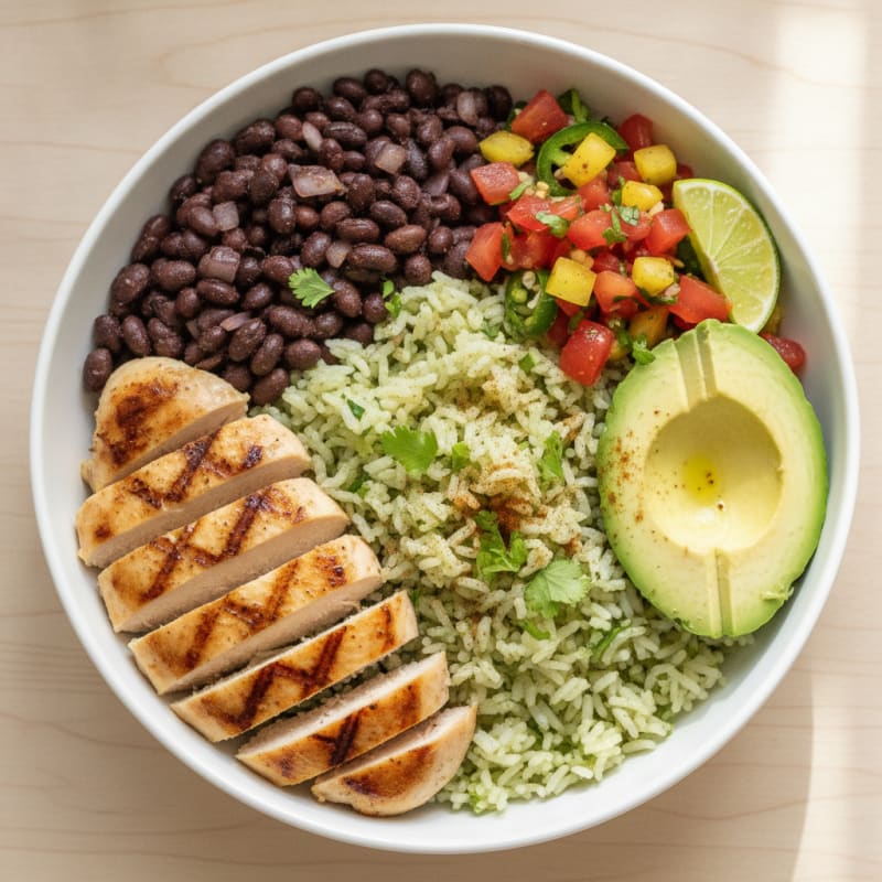 Chicken Taco Bowl with Black Beans and Cilantro Rice