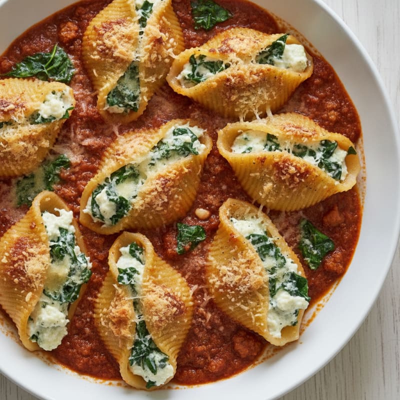 Spinach Ricotta Stuffed Shells with Marinara