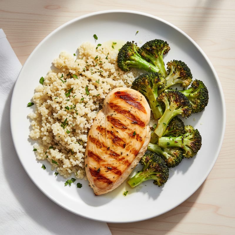 Grilled Chicken Breast with Quinoa and Roasted Broccoli