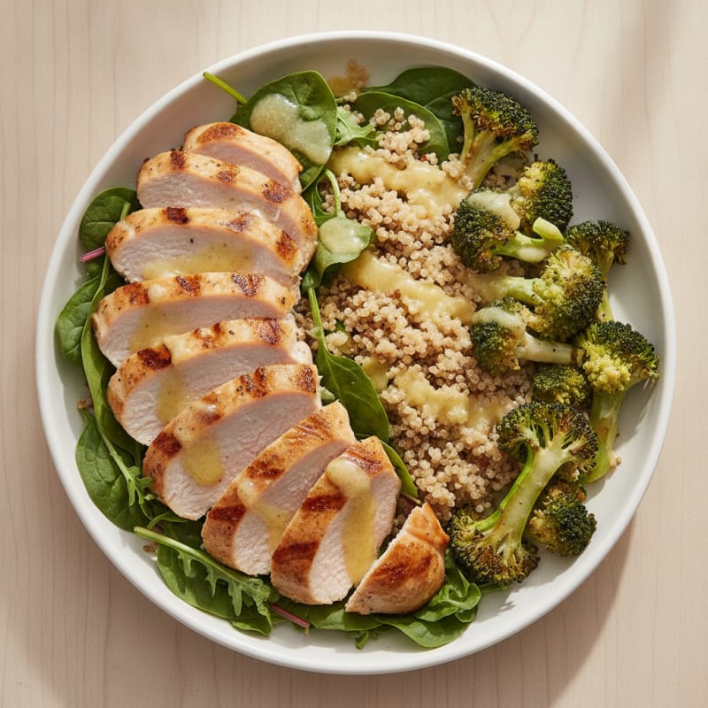Grilled Turkey Breast Salad with Quinoa and Roasted Broccoli