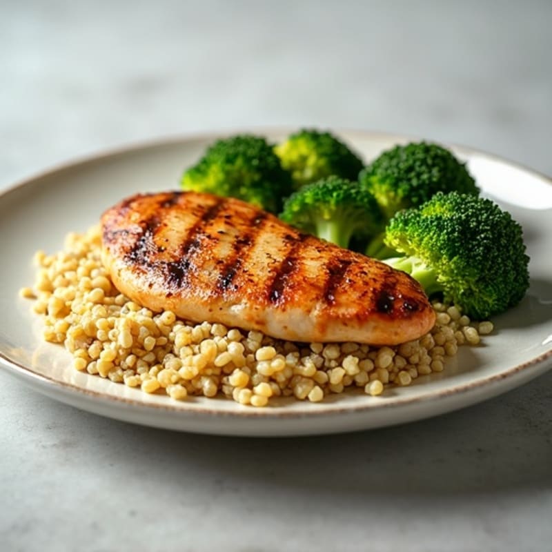 Grilled Chicken Breast with Quinoa and Roasted Broccoli