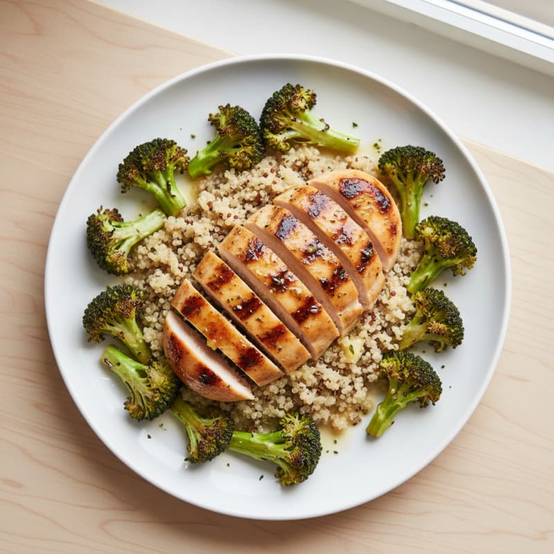 Grilled Chicken Breast with Quinoa and Roasted Broccoli