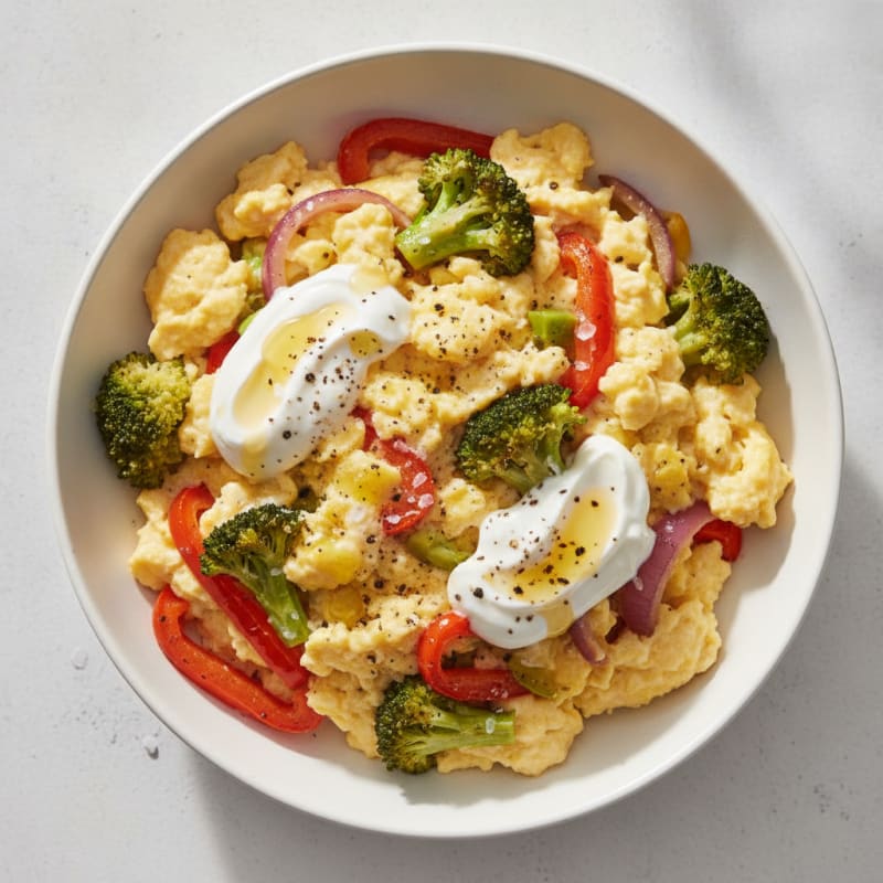 Hearty Scrambled Eggs with Roasted Vegetables