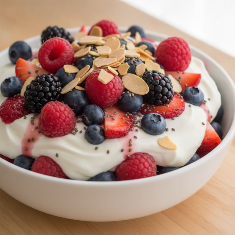 Greek Yogurt Parfait with Whey Protein and Mixed Berries