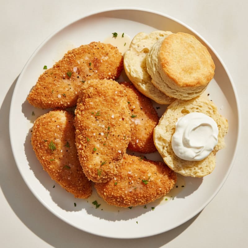 Buttermilk Fried Chicken with Fluffy Biscuits