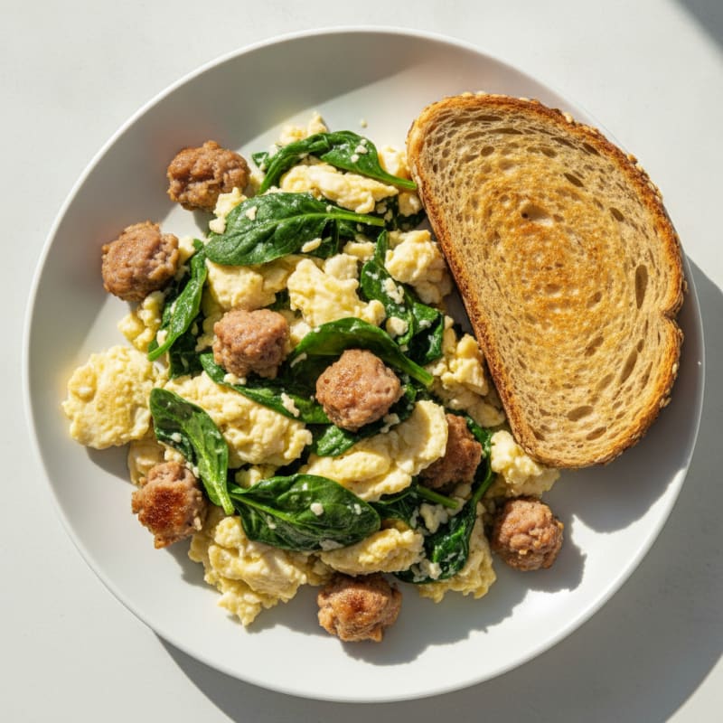 Egg White and Spinach Scramble with Turkey Sausage