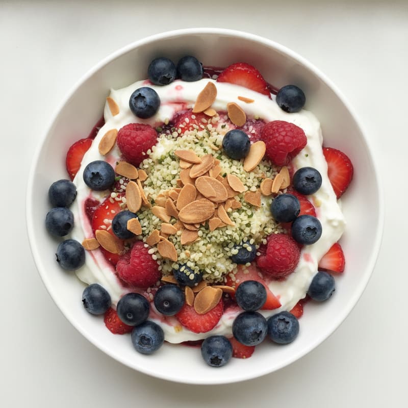 Greek Yogurt Protein Parfait with Mixed Berries and Almonds