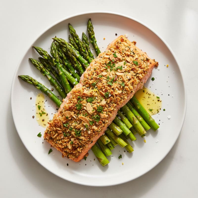 Golden Herb-Crusted Salmon with Roasted Asparagus