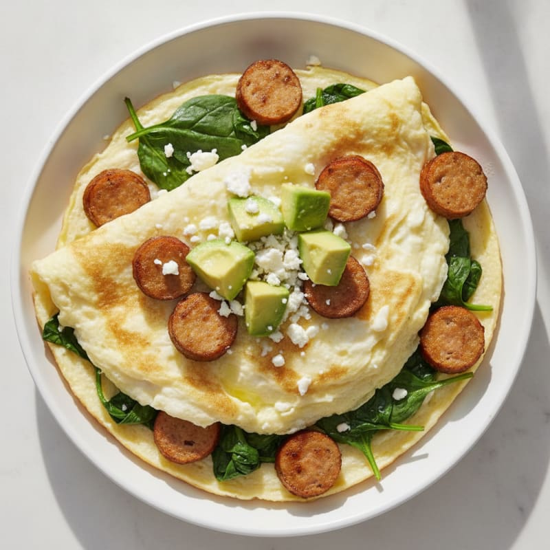 Egg White Spinach Omelette with Turkey Sausage