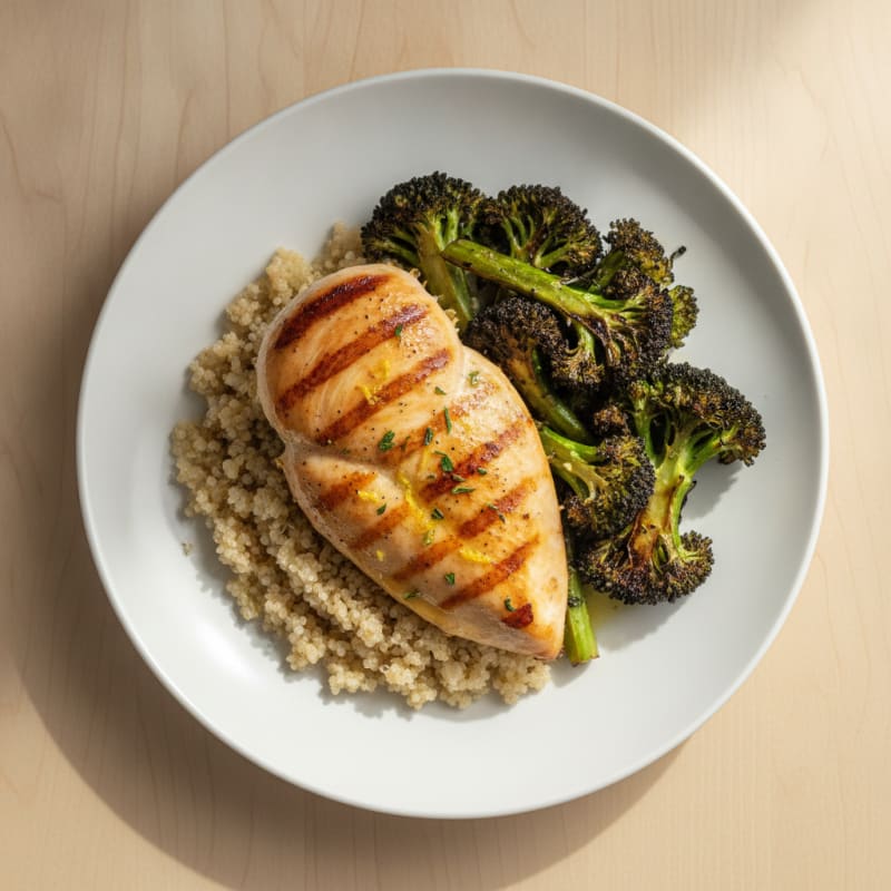 Grilled Chicken Breast with Quinoa and Roasted Broccoli