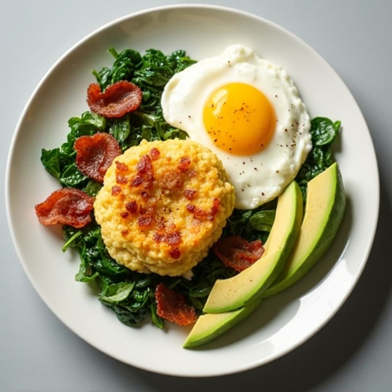 Cottage Cheese Egg White Scramble with Spinach and Turkey Bacon