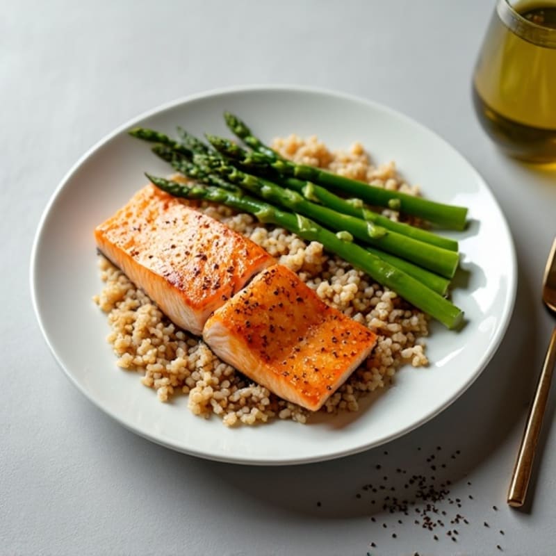 Seared Salmon with Steamed Asparagus and Brown Rice