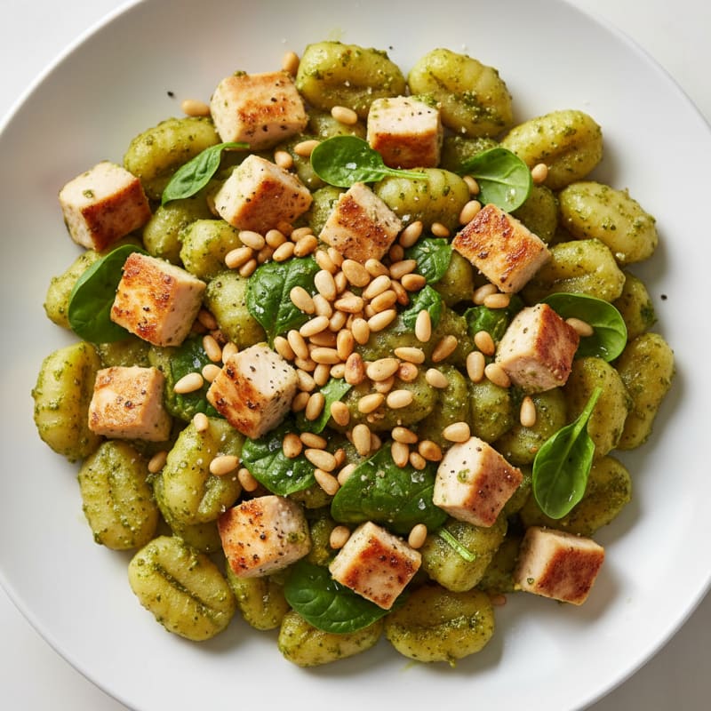 Creamy Pesto Gnocchi with Toasted Pine Nuts