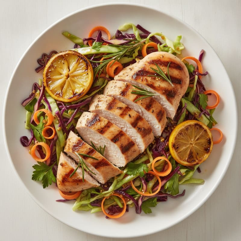 Grilled Chicken Breast with Crunchy Cabbage Slaw