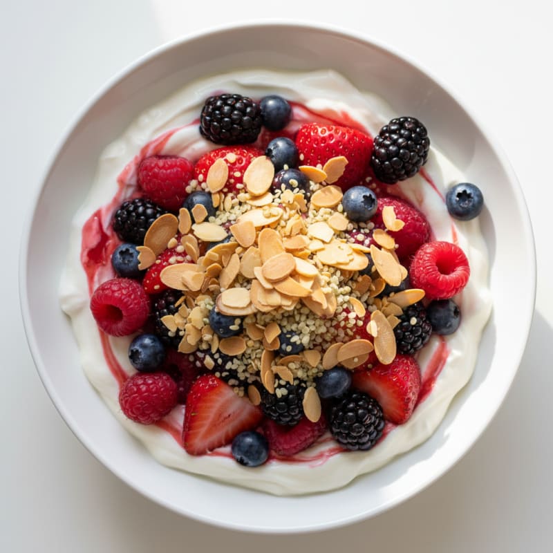 Greek Yogurt Protein Parfait with Mixed Berries and Almonds