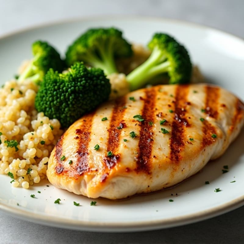 Grilled Chicken Breast with Roasted Broccoli and Quinoa