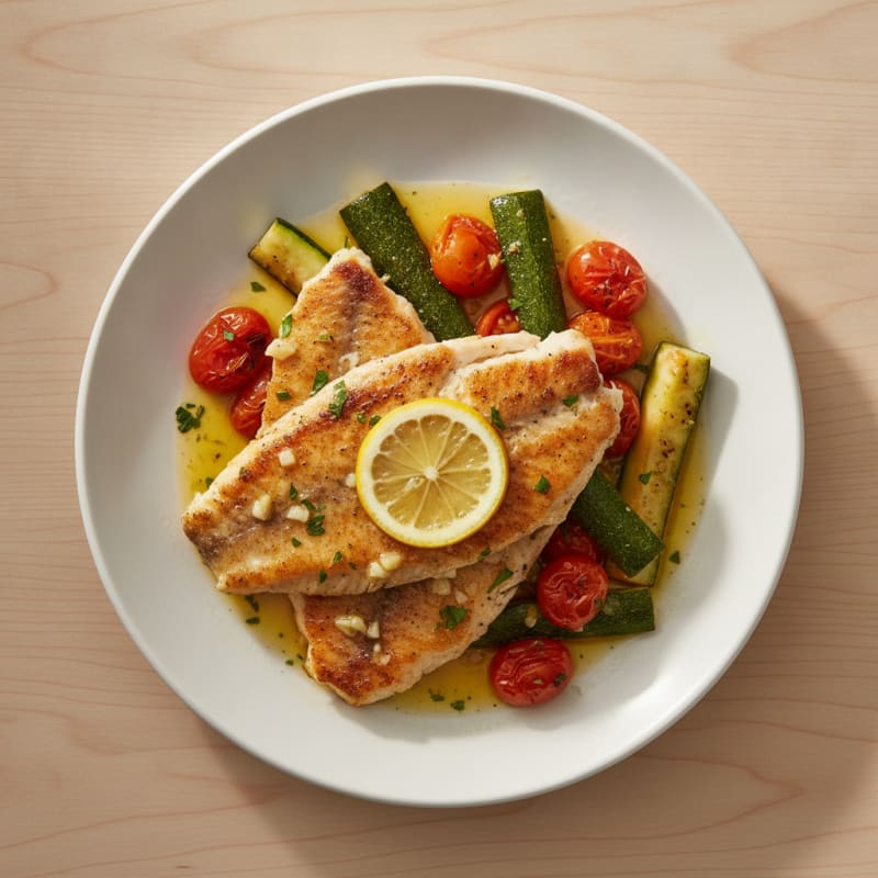 Seared Tilapia with Roasted Zucchini and Cherry Tomatoes
