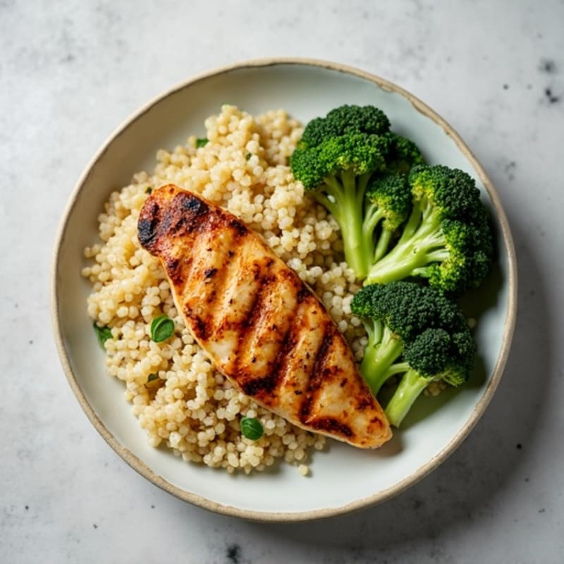 Grilled Chicken Breast with Quinoa and Roasted Broccoli