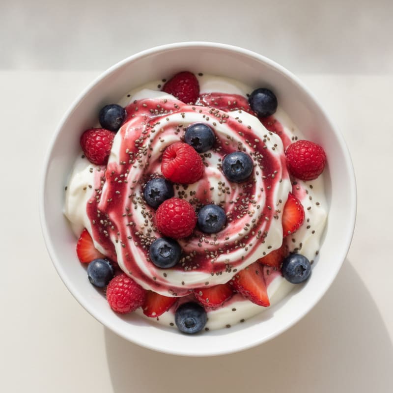 Greek Yogurt Protein Parfait with Mixed Berries and Chia Seeds