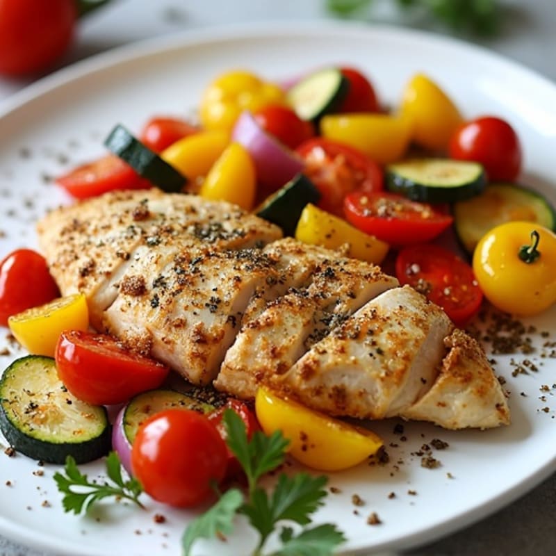 Herb-Crusted Sheet Pan Chicken with Roasted Rainbow Vegetables