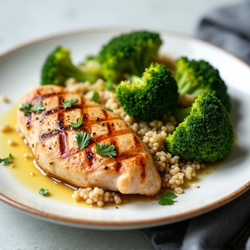 Grilled Chicken Breast with Quinoa and Roasted Broccoli