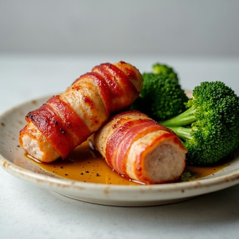 Crispy Bacon-Wrapped Chicken Sausage with Roasted Broccoli