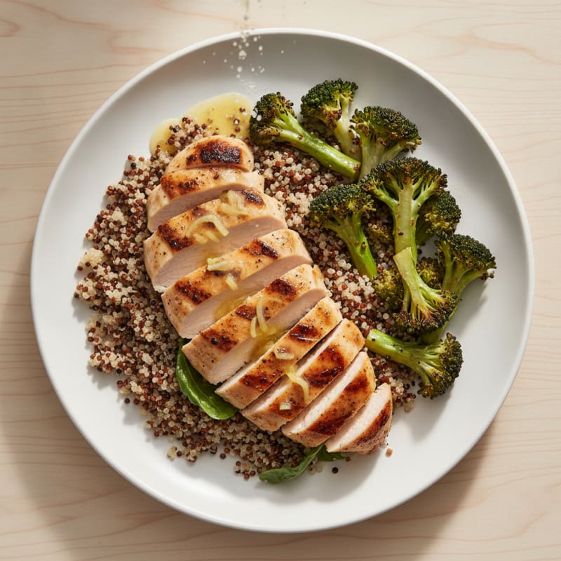 Grilled Chicken Breast with Quinoa and Roasted Broccoli
